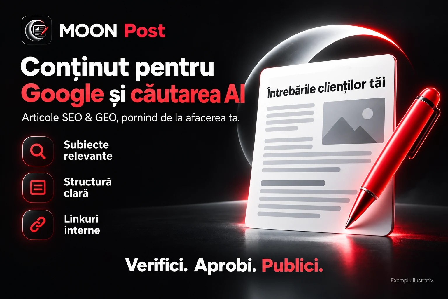 MOON Post: articole SEO și GEO cu subiecte relevante, structură clară și linkuri interne